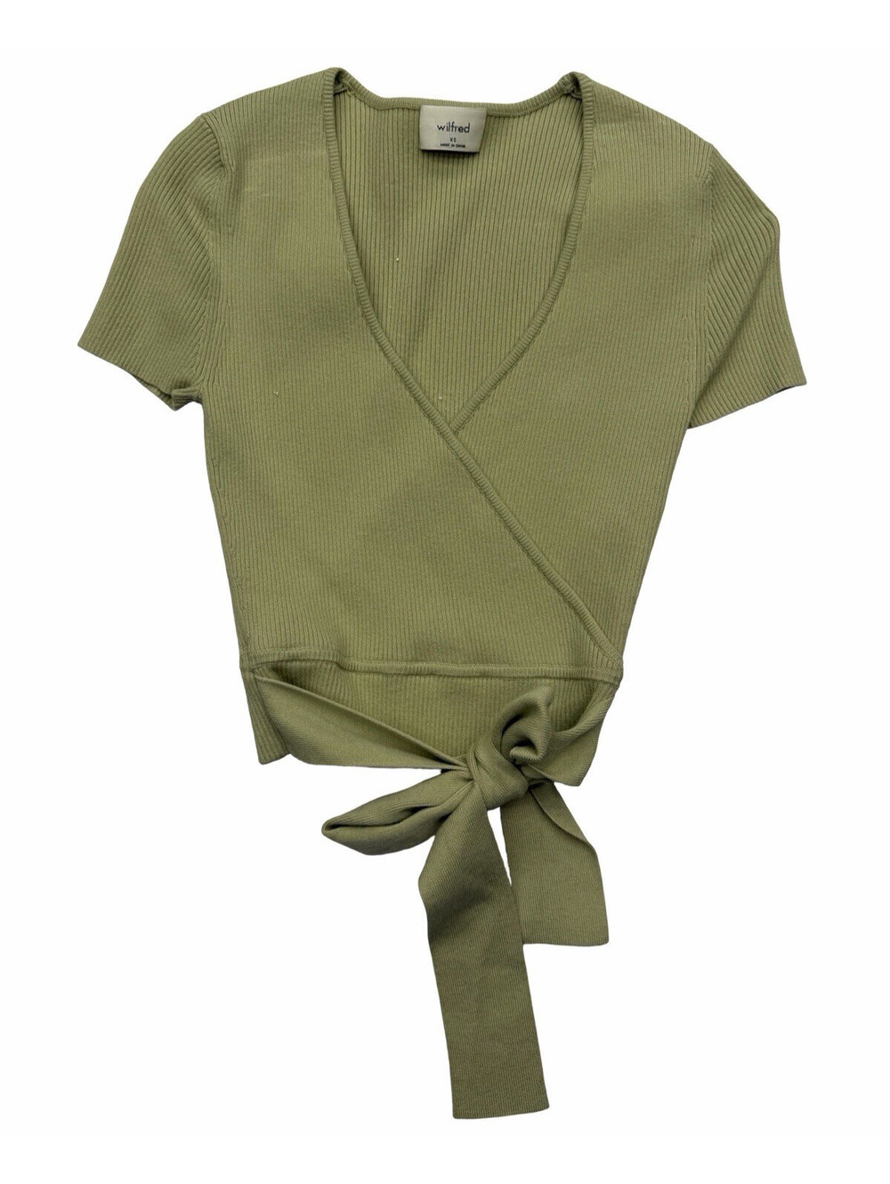 Aritzia Wilfred All Tied Up Ribbed Knit Top Sweater Sage Green Size XS